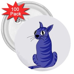 Blue Cat 3  Buttons (100 Pack)  by Valentinaart