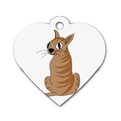 Brown Cat Dog Tag Heart (one Side) by Valentinaart