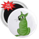 Green cat 3  Magnets (100 pack) Front