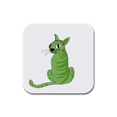 Green Cat Rubber Square Coaster (4 Pack)  by Valentinaart