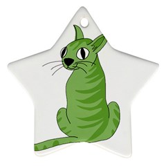 Green Cat Star Ornament (two Sides)  by Valentinaart