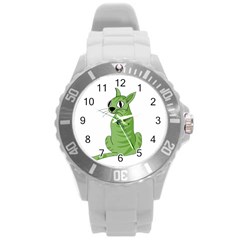 Green Cat Round Plastic Sport Watch (l) by Valentinaart