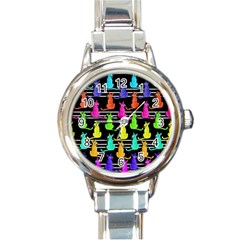 Colorful Cats Pattern Round Italian Charm Watch by Valentinaart