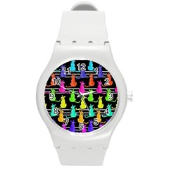 Colorful Cats Pattern Round Plastic Sport Watch (m) by Valentinaart