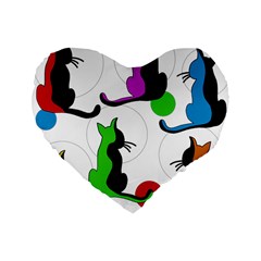 Colorful Abstract Cats Standard 16  Premium Heart Shape Cushions by Valentinaart