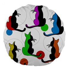 Colorful Abstract Cats Large 18  Premium Flano Round Cushions by Valentinaart