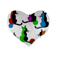 Colorful Abstract Cats Standard 16  Premium Flano Heart Shape Cushions by Valentinaart