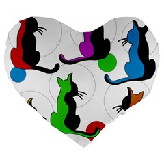 Colorful Abstract Cats Large 19  Premium Flano Heart Shape Cushions by Valentinaart