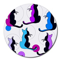 Purple Abstract Cats Round Mousepads by Valentinaart