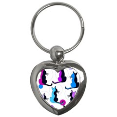 Purple Abstract Cats Key Chains (heart)  by Valentinaart