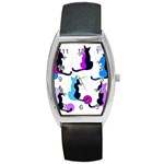 Purple abstract cats Barrel Style Metal Watch Front