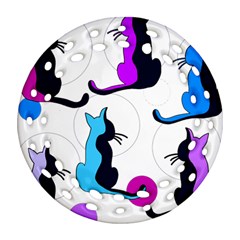 Purple Abstract Cats Round Filigree Ornament (2side) by Valentinaart