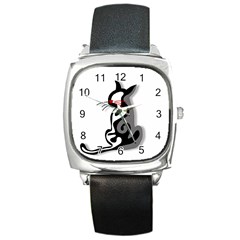 Elegant Abstract Cat  Square Metal Watch by Valentinaart