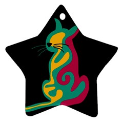 Colorful Abstract Cat  Ornament (star)  by Valentinaart