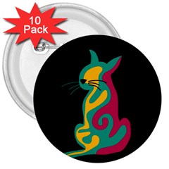 Colorful Abstract Cat  3  Buttons (10 Pack)  by Valentinaart