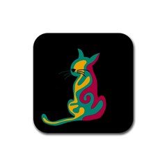 Colorful Abstract Cat  Rubber Square Coaster (4 Pack)  by Valentinaart