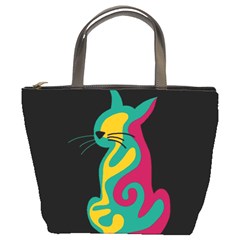 Colorful Abstract Cat  Bucket Bags by Valentinaart