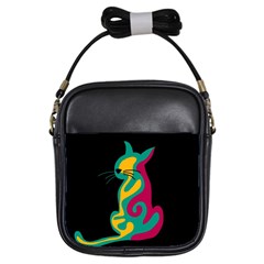 Colorful Abstract Cat  Girls Sling Bags by Valentinaart