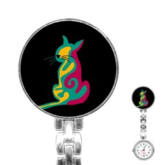 Colorful Abstract Cat  Stainless Steel Nurses Watch by Valentinaart