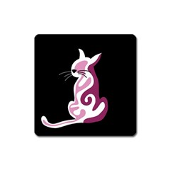 Pink Abstract Cat Square Magnet by Valentinaart