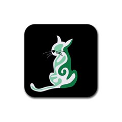 Green Abstract Cat  Rubber Coaster (square) 