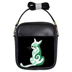 Green Abstract Cat  Girls Sling Bags by Valentinaart