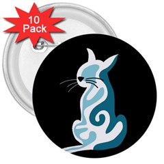 Blue Abstract Cat 3  Buttons (10 Pack) 