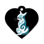 Blue abstract cat Dog Tag Heart (Two Sides) Front