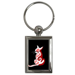 Red Abstract Cat Key Chains (rectangle)  by Valentinaart