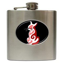 Red Abstract Cat Hip Flask (6 Oz) by Valentinaart