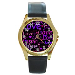 Love Pattern 2 Round Gold Metal Watch by Valentinaart