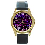 Love pattern 2 Round Gold Metal Watch Front