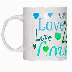 Love Pattern - Green And Blue White Mugs by Valentinaart