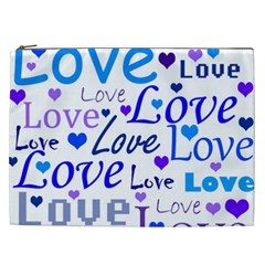 Blue And Purple Love Pattern Cosmetic Bag (xxl) 