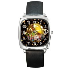 Christmas Crib Virgin Mary Joseph Jesus Christ Three Kings Baby Infant Jesus 4000 Square Metal Watch by yoursparklingshop