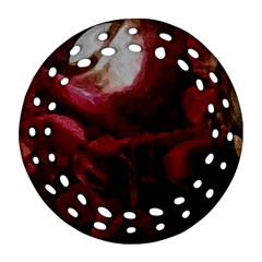 Dark Red Candlelight Candles Round Filigree Ornament (2side)