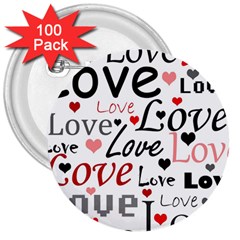 Love Pattern - Red 3  Buttons (100 Pack)  by Valentinaart