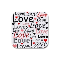 Love Pattern - Red Rubber Square Coaster (4 Pack)  by Valentinaart