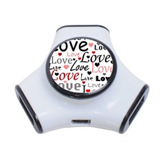 Love Pattern - Red 3-port Usb Hub by Valentinaart