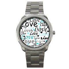 Love Pattern - Cyan Sport Metal Watch by Valentinaart