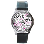 Love pattern - magenta Round Metal Watch Front