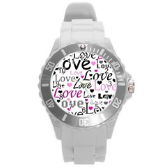 Love Pattern - Magenta Round Plastic Sport Watch (l) by Valentinaart