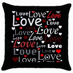 Red Love Pattern Throw Pillow Case (black) by Valentinaart