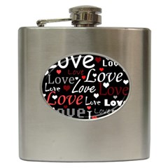 Red Love Pattern Hip Flask (6 Oz) by Valentinaart