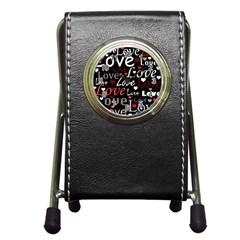 Red Love Pattern Pen Holder Desk Clocks