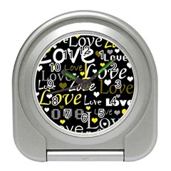 Yellow Love Pattern Travel Alarm Clocks by Valentinaart