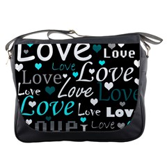 Valentine s Day Pattern - Cyan Messenger Bags by Valentinaart