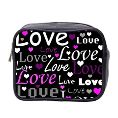 Valentine s Day Pattern - Purple Mini Toiletries Bag 2-side by Valentinaart