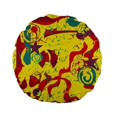 Yellow Confusion Standard 15  Premium Flano Round Cushions by Valentinaart
