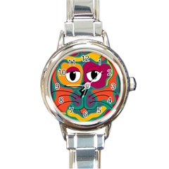 Colorful Cat 2  Round Italian Charm Watch by Valentinaart